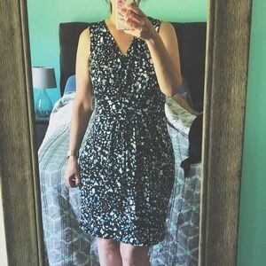 Lark & Ro Sleeveless VNeck Ruched Waist Print Dress Size 8 Casual Chic Feminine